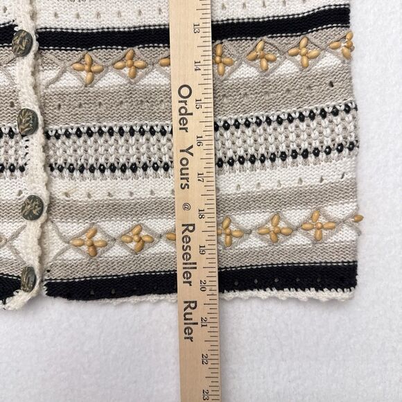 Vintage Sweater Vest Medium‎ Petite Linen Blend Cottagecore Button Front Beaded - Picture 9 of 9